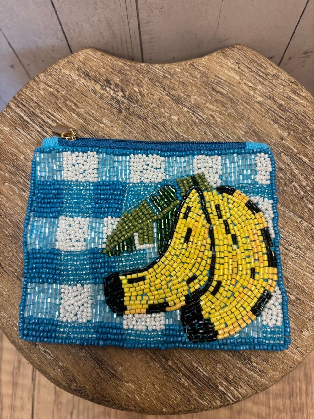 Beaded Blue Coin Purse Wallet Banana Gift Travel Pouch New FAST SHIP